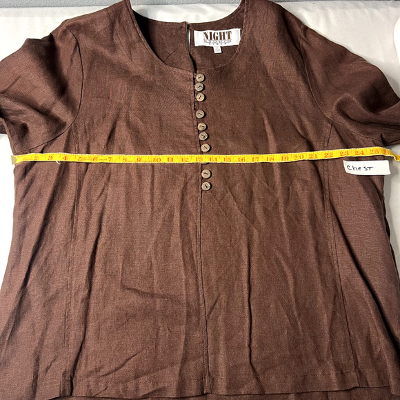 Vintage Night Studio Womens Size 20 Linen Brown Button Accents Blouse Tunic - Picture 10 of 16
